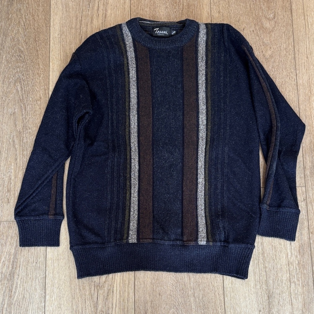Tosani Men's Striped Black and Brown Crewneck Sweater